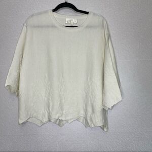 J.O.A Los Angeles Off White Embossed Scalloped Hem Sweater M
